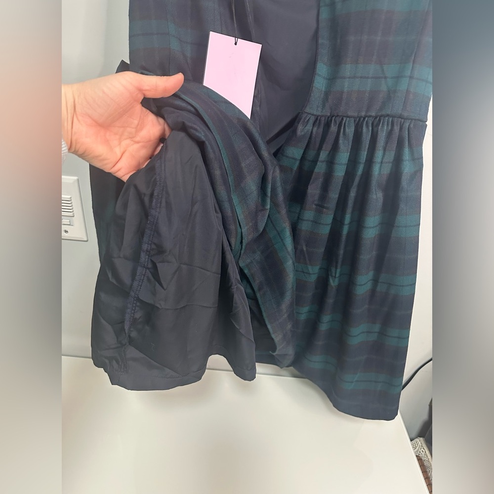 Avec Les Filles Dark Green and Navy Plaid Mini Dress - Picture 7 of 9